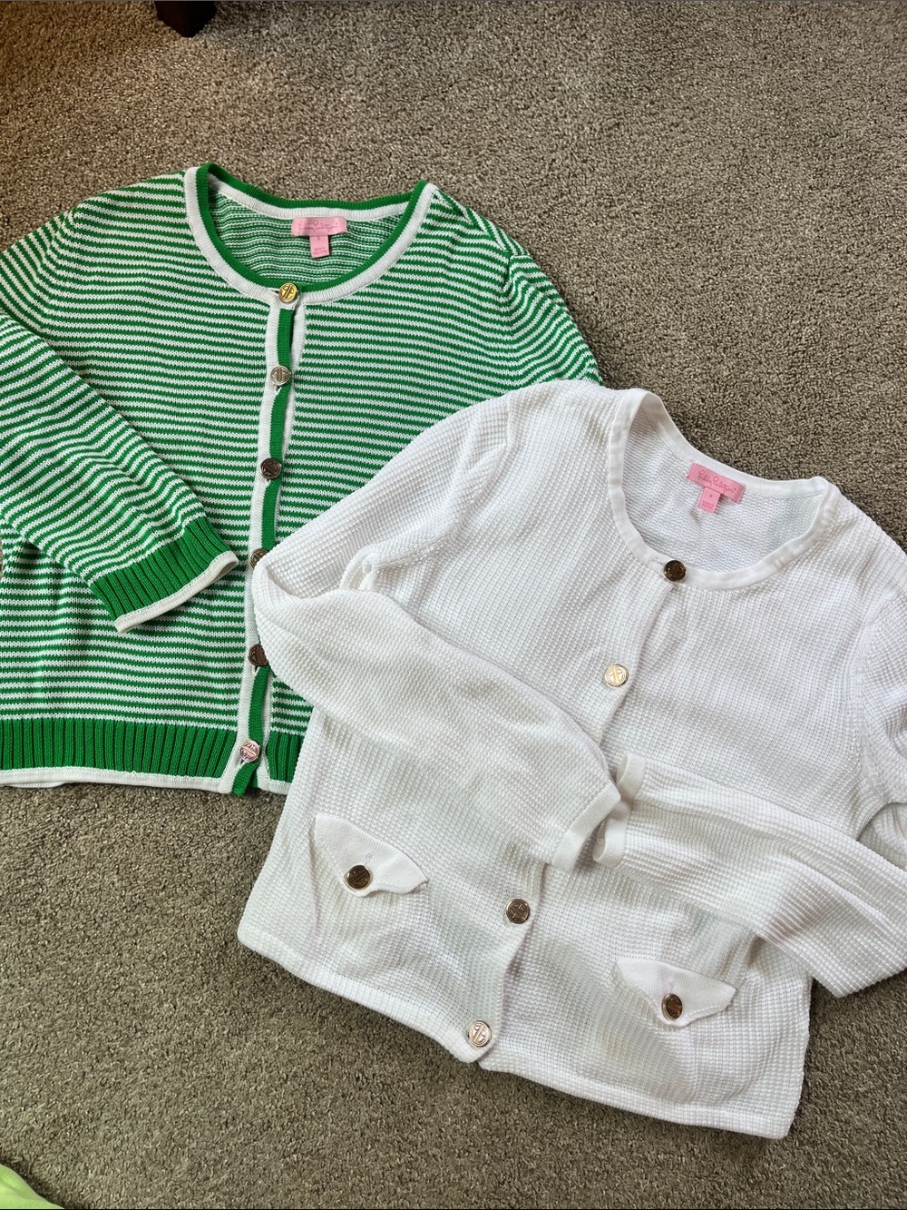 Lot 2 Vintage Lilly Pulitzer 💯% Cotton Gold Button Cropped Cardigans EUC PREPPY